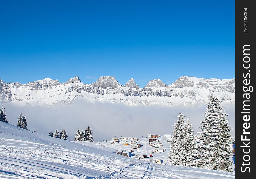 Typical swiss winter season landscape. January 2011, Switzerland. Typical swiss winter season landscape. January 2011, Switzerland.