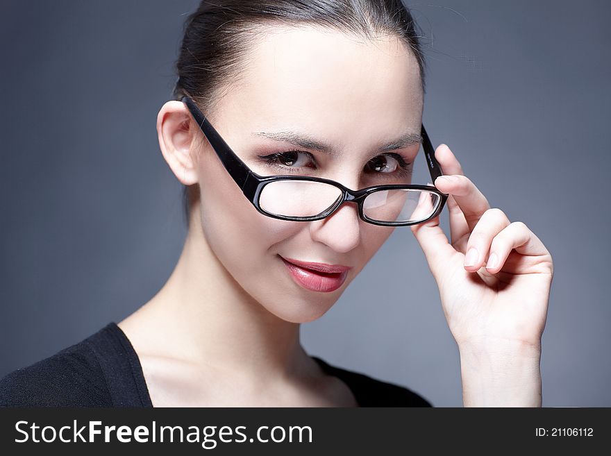 Portrait of beautiful woman with glasses optic. Portrait of beautiful woman with glasses optic