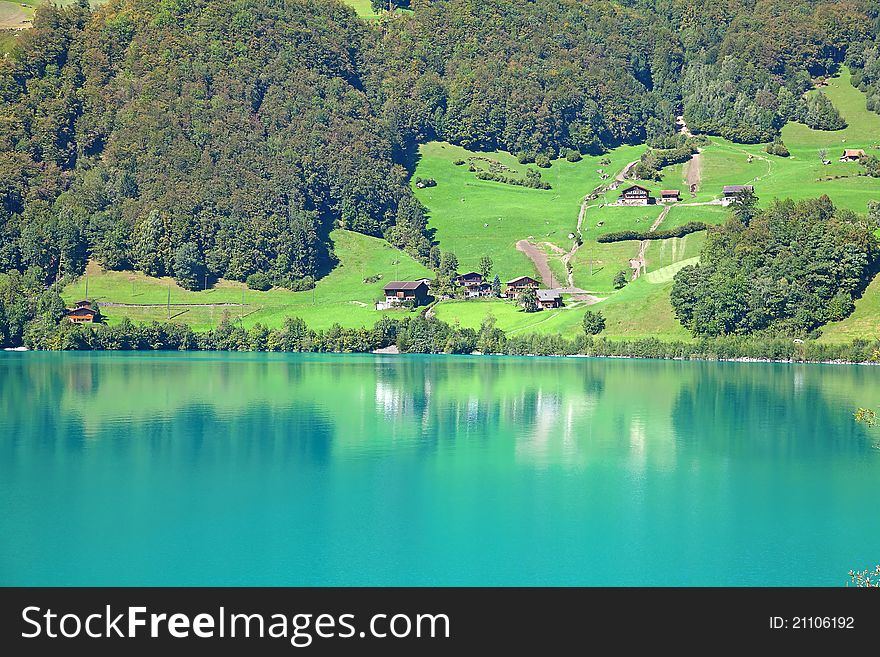 Small alpine lake Lungernsee near Luzern in Switzerland