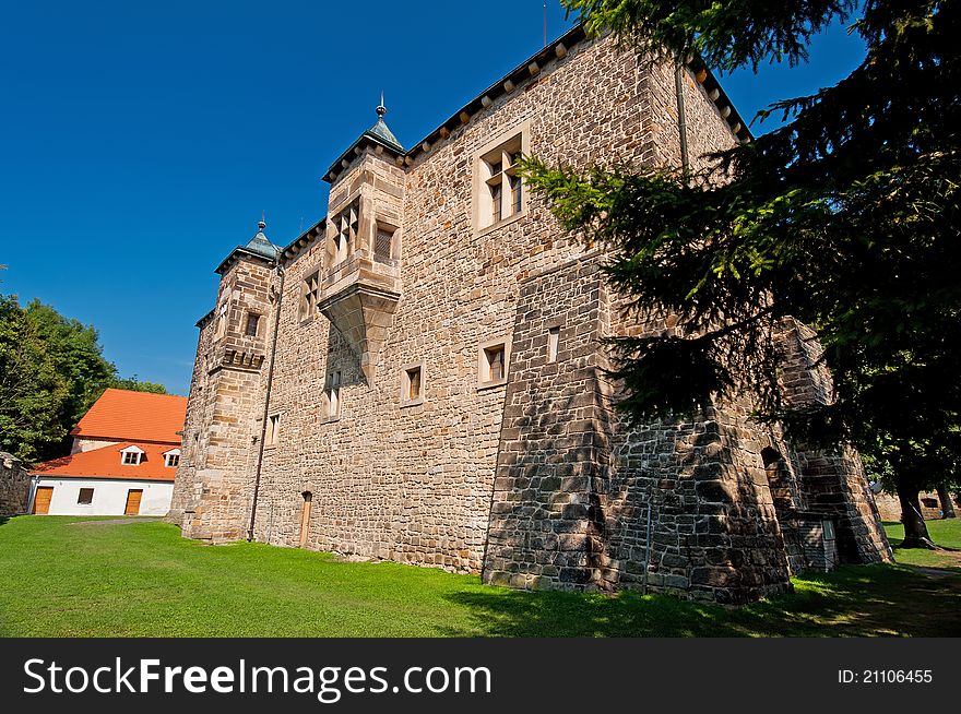 Castle in Budyne nad Ohri built in romantic style, Czech Republic.