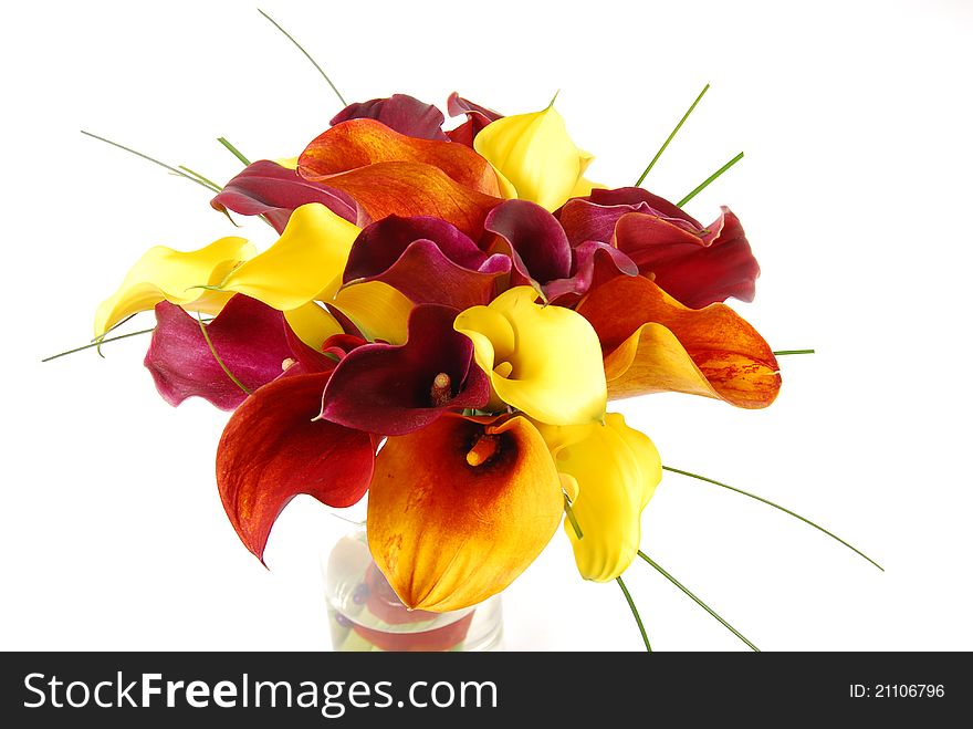 Bridal bouquet with orange and yellow calla