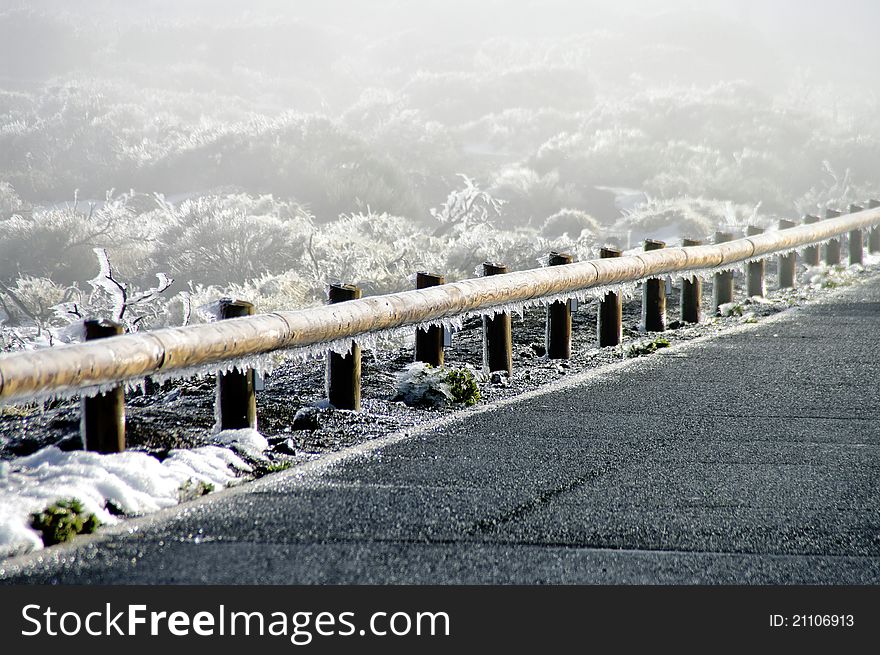 Ice Crystals On A Guard Rail