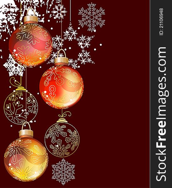 Christmas Background With Balls And Snowflakes