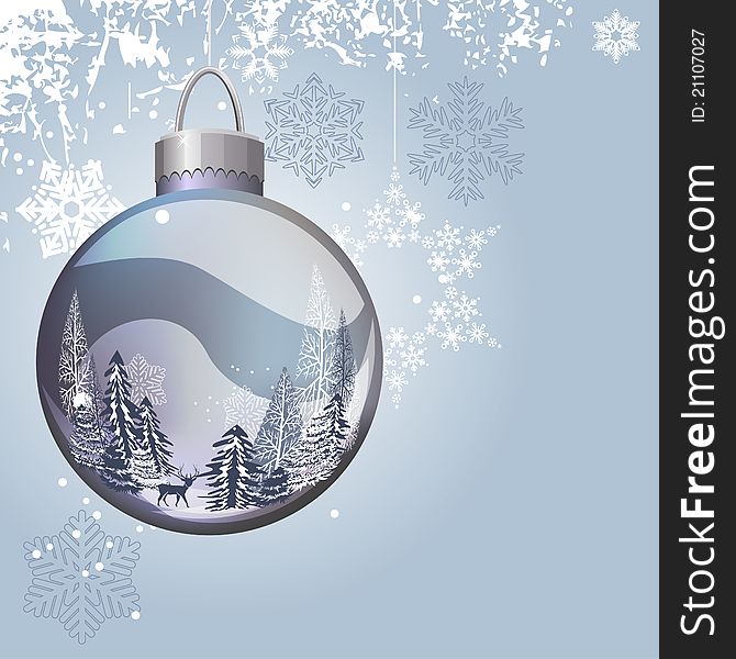 Light blue Christmas background with glass ball. Light blue Christmas background with glass ball