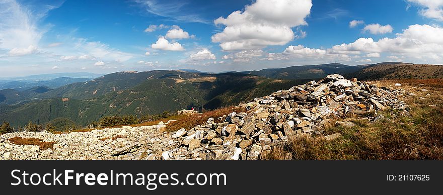 Panorama of European countryside during the sunny day.