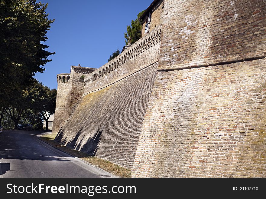 A wall of castle of corinaldo in italy