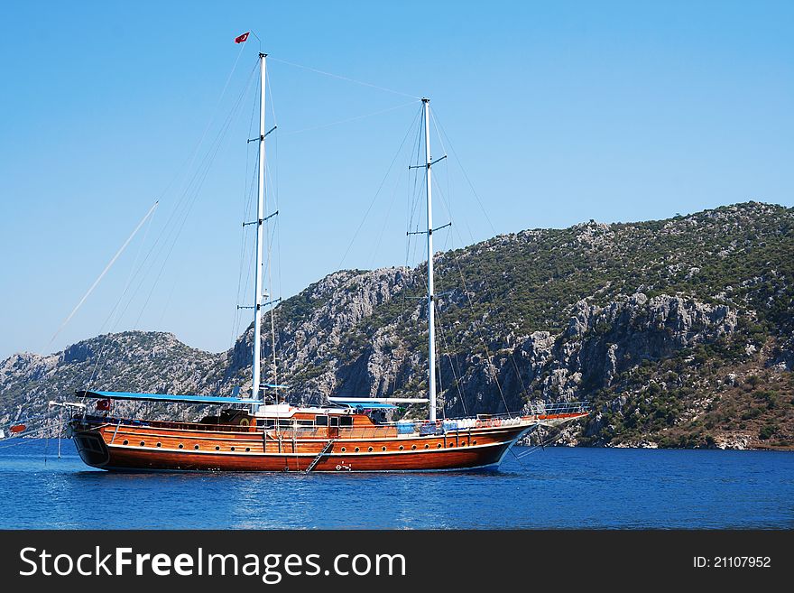 Beautiful wooden ship in Aegean sea, Turkey. Beautiful wooden ship in Aegean sea, Turkey