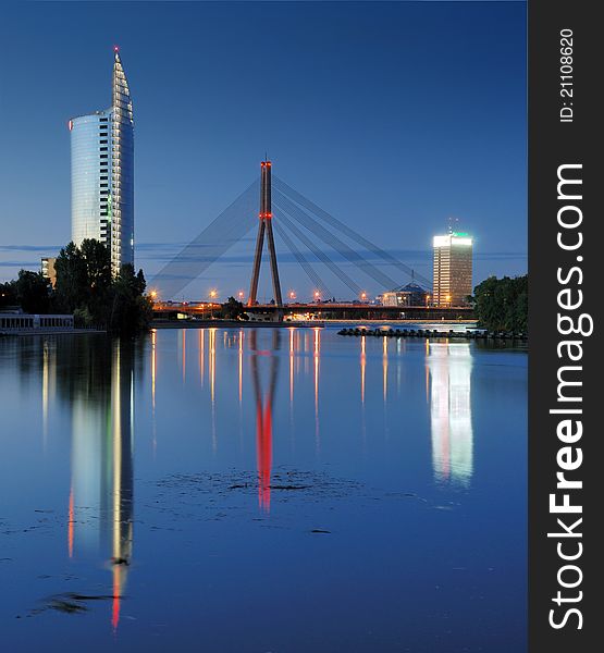 Cable-stayed bridge across Daugava river in Riga, Latvia. Cable-stayed bridge across Daugava river in Riga, Latvia.