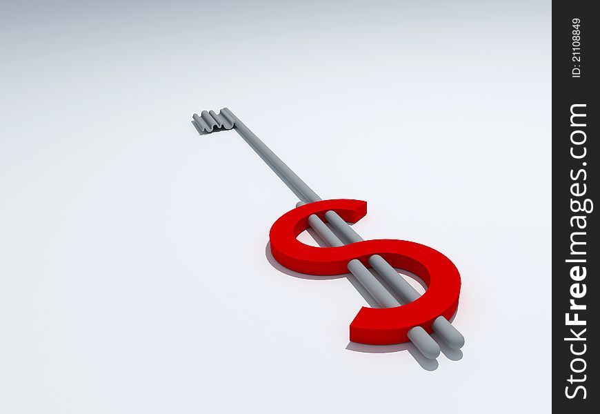 Dollar key 3D rendered illustration