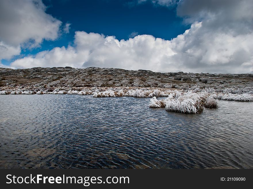 Impressive highland lake with ice and snow. Impressive highland lake with ice and snow