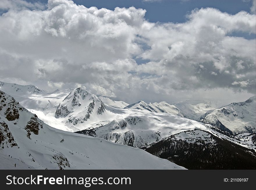 Winter scen e in Coast Mountains, by Whistler. Winter scen e in Coast Mountains, by Whistler