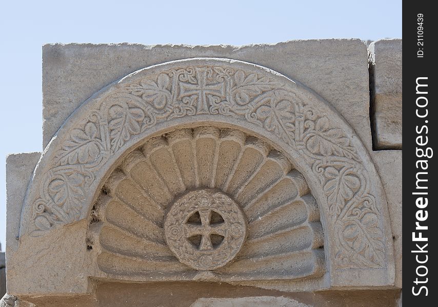 Ancient christian carvings at an egyptian temple