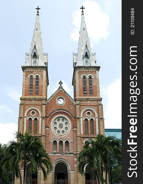 Vertorama of the Notre Dame Basilica in Saigon or Ho Chi Minh City, Vietnam. Vertorama of the Notre Dame Basilica in Saigon or Ho Chi Minh City, Vietnam