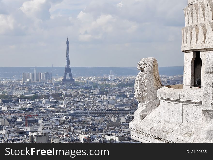 Chimera overlooking Paris. Paris, Europe