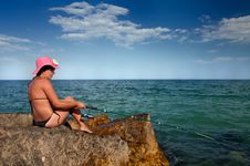 Woman Fishing Royalty Free Stock Images Woman Fishing Royalty Free Stock Images