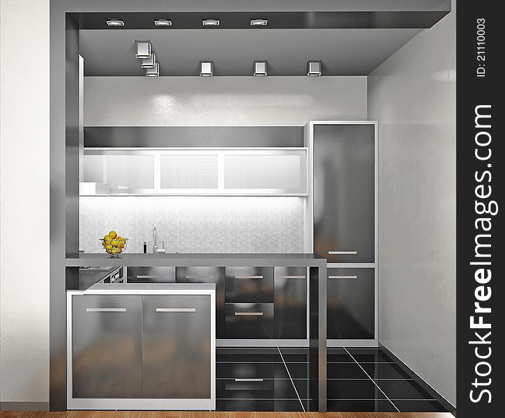 Interior of modern kitchen (3D)