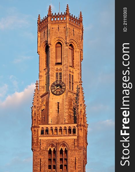 Medieval centre of Bruges in the evening