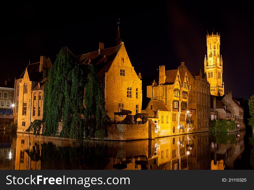 Medieval centre of Bruges in the evening