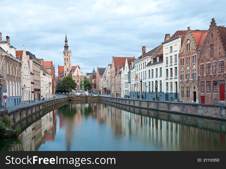 Medieval centre of Bruges in the evening