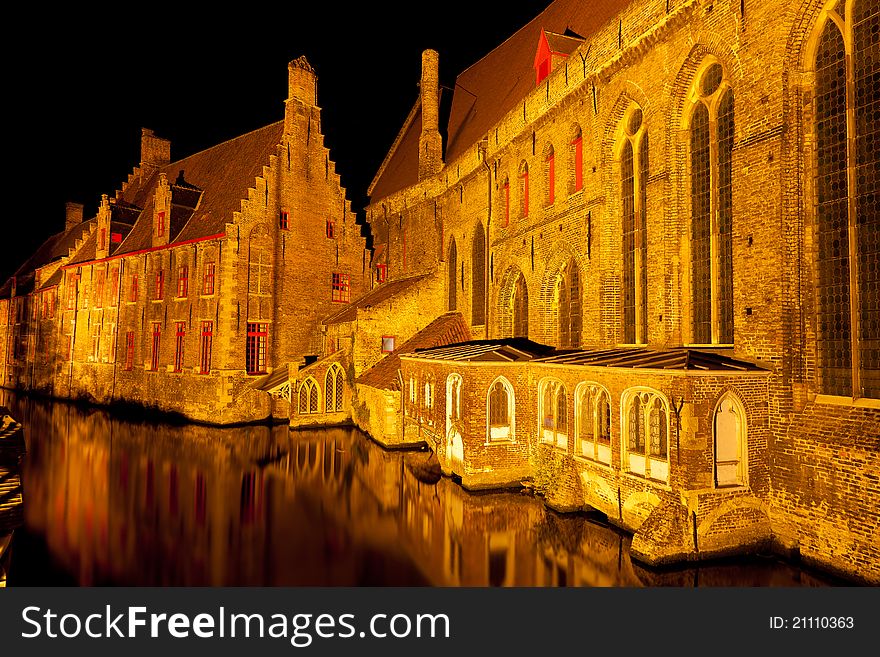 Medieval centre of Bruges in the evening