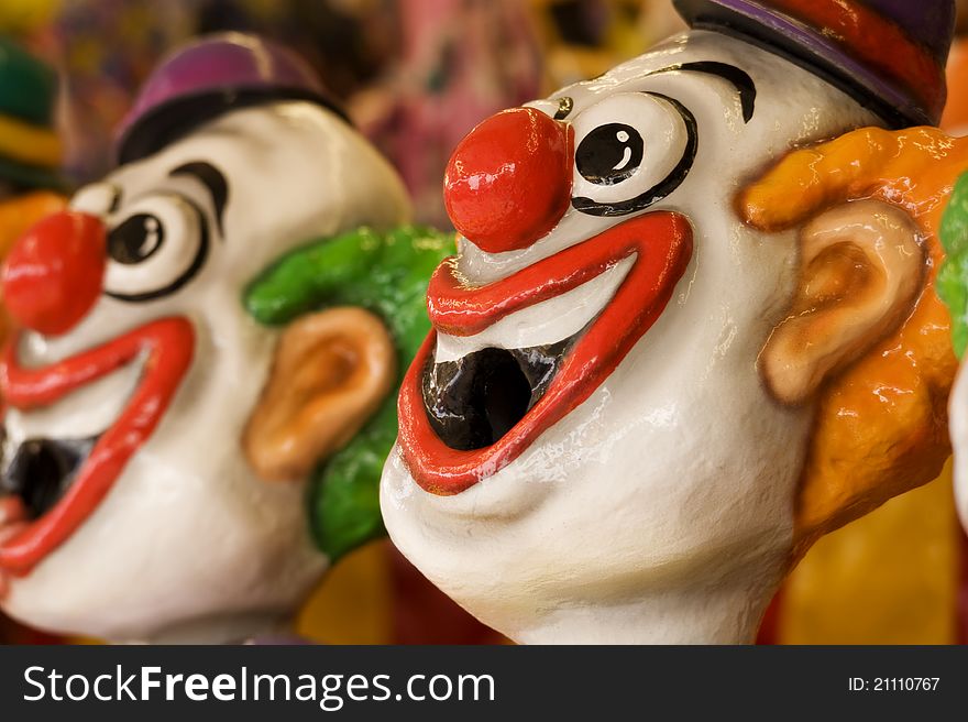 Closeup of sideshow clowns at an entertainment event