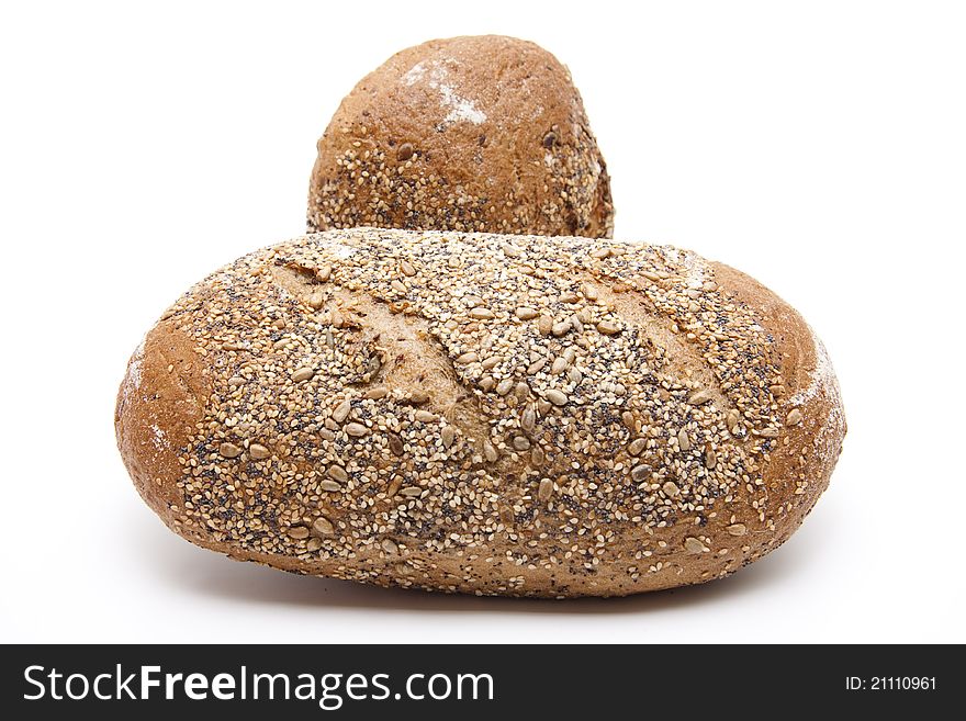 More grain bread on white background