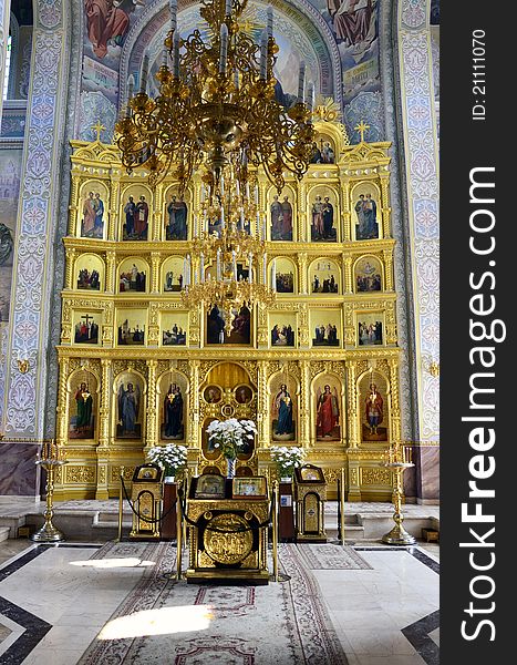 Golden altar view in an orthodox church