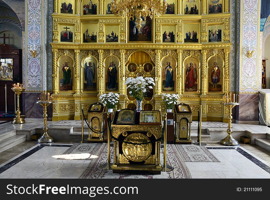 Golden altar view in an orthodox church. Golden altar view in an orthodox church