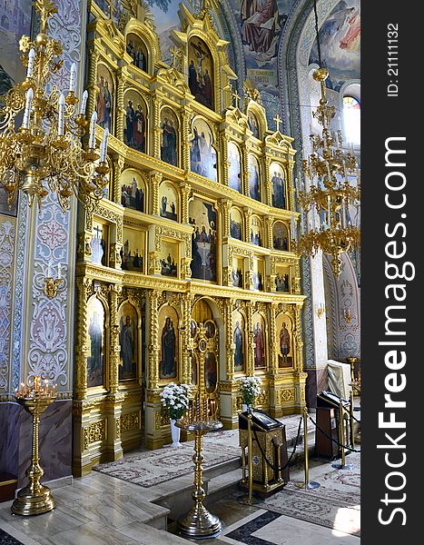 Golden altar view in an orthodox church. Golden altar view in an orthodox church