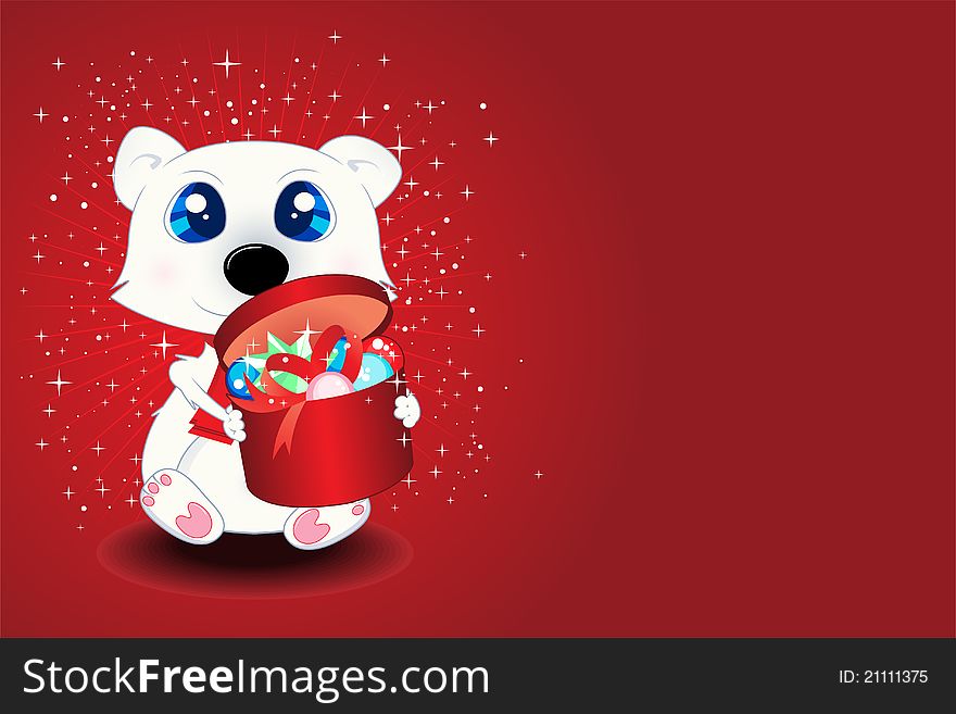 Christmas background with cute polar bear