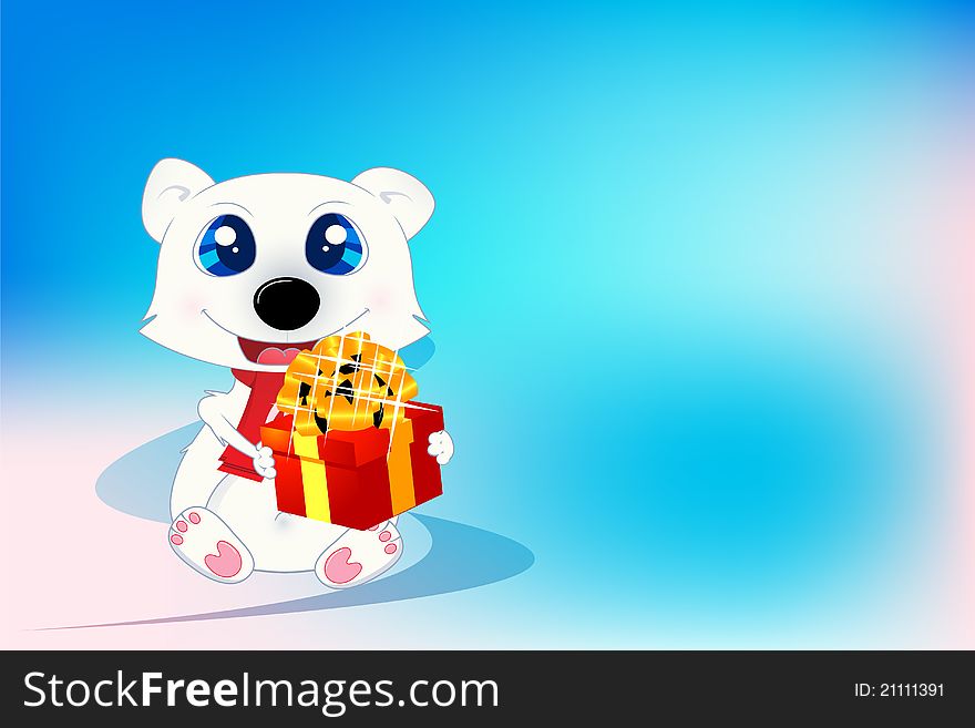 Christmas theme background with lovely polar bear kid