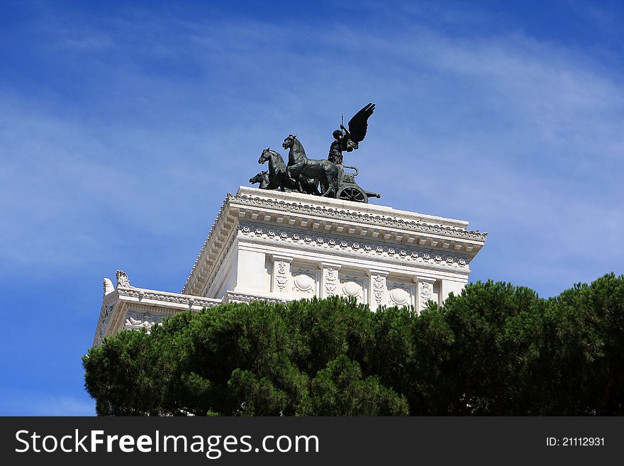 Top of the National monument to Vittorio Emanuele II (Victor Emmanuel II) or Altare della Patria (Altar of the Fatherland), Rome, Italy. Top of the National monument to Vittorio Emanuele II (Victor Emmanuel II) or Altare della Patria (Altar of the Fatherland), Rome, Italy