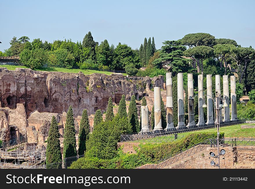 Antique colonnade in the ancient part of Rome. Antique colonnade in the ancient part of Rome