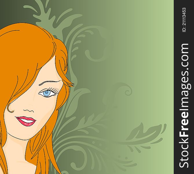 Vector illustration of a beautiful young girl on a floral background.