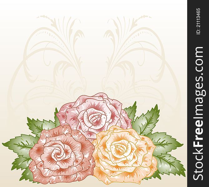 Vector illustration floral frame with blossoming roses.