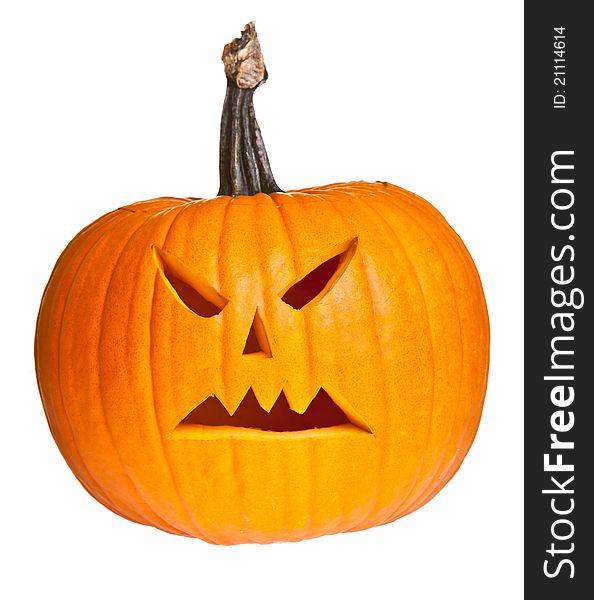 Halloween scary jack'o'lantern pumpkin face isolated on white