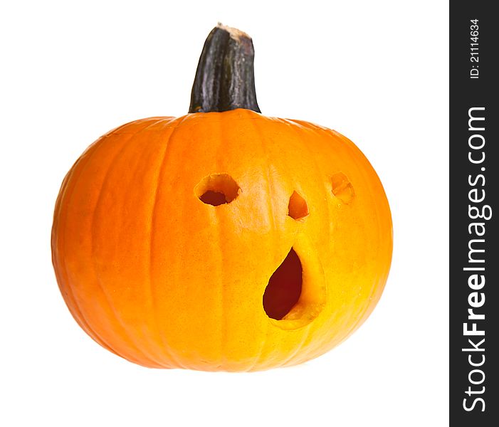 Halloween scary jack'o'lantern pumpkin face isolated on white