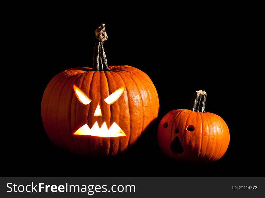 Halloween scary jack'o'lantern pumpkin face isolated on white