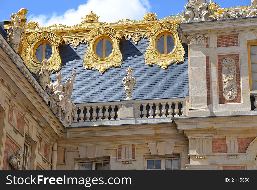 Detail of exterior of Chateau Versailles royal palace near Paris in France. Detail of exterior of Chateau Versailles royal palace near Paris in France