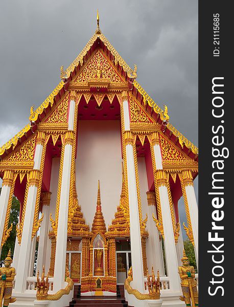 Infront of the thai temtple in cloudy