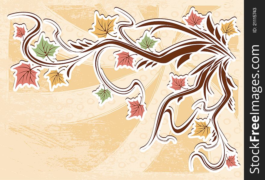 Vector vintage autumn background with leaves and a greeting card. Vector vintage autumn background with leaves and a greeting card