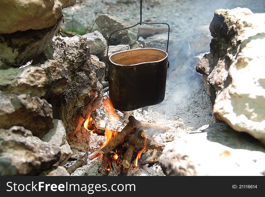 Kettle on a camp fire