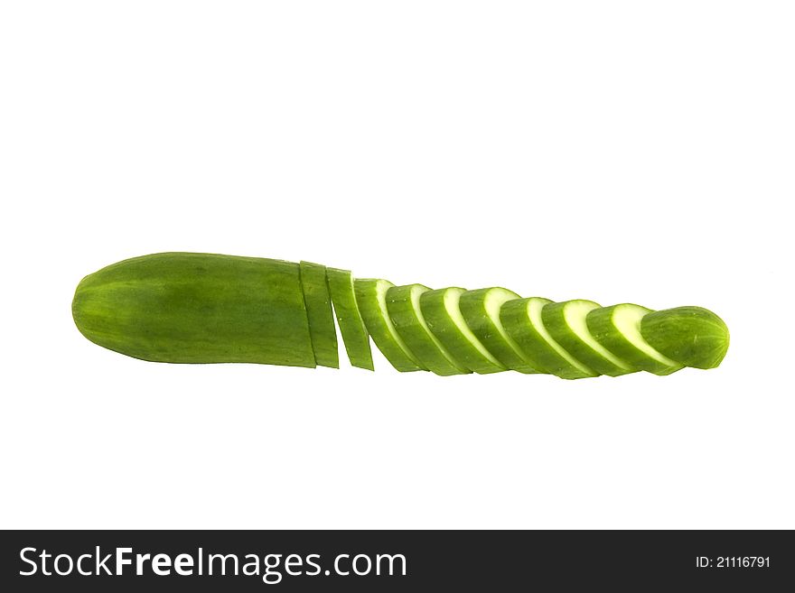 Green cliced cucumber on the white background. Green cliced cucumber on the white background