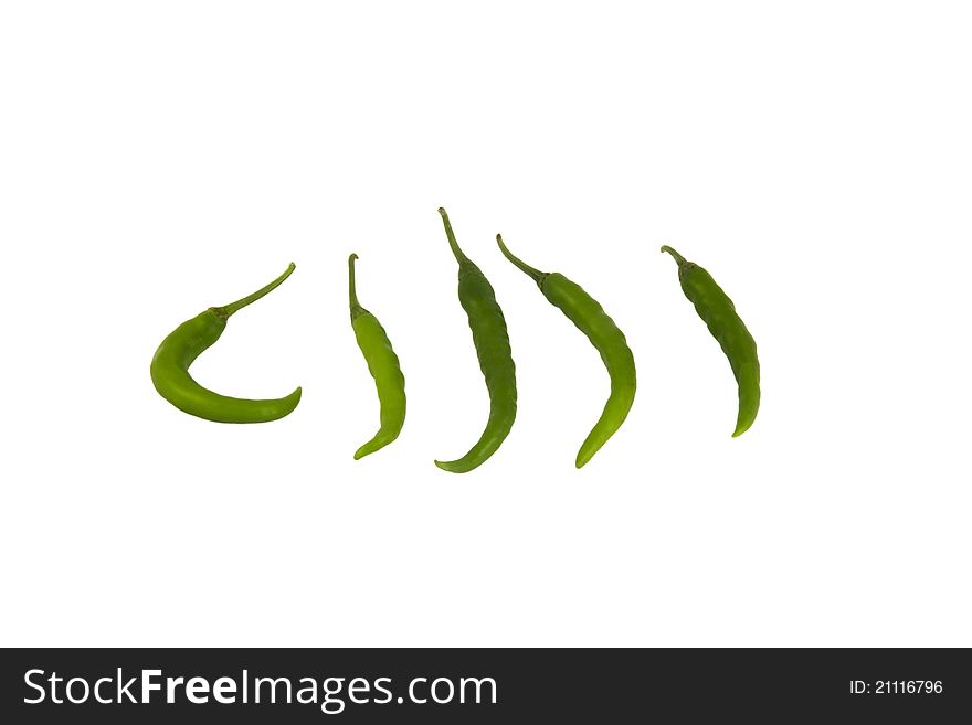 Green chilli pepper on the white background. Green chilli pepper on the white background