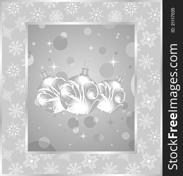 Set Christmas Balls On Snowflakes Background