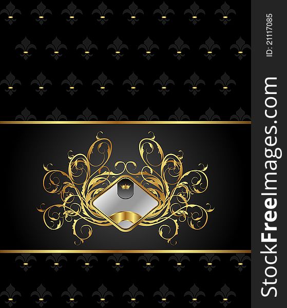 Illustration gold floral packing with heraldic element - vector