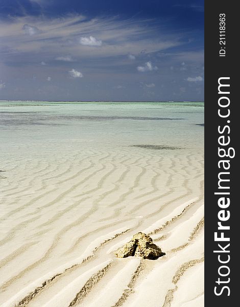 Stone lying on the sandy beach of the island. Maldives. Stone lying on the sandy beach of the island. Maldives.