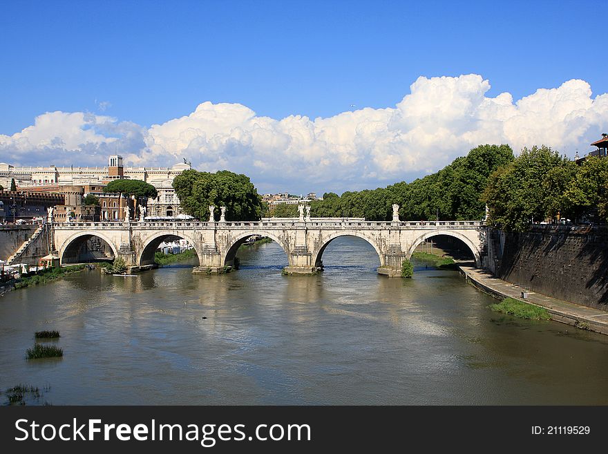 Sant'Angelo bridge over the Tiber river, Rome, Italy. Sant'Angelo bridge over the Tiber river, Rome, Italy