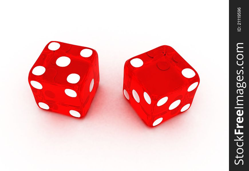 3d illustration of two transparent red dice