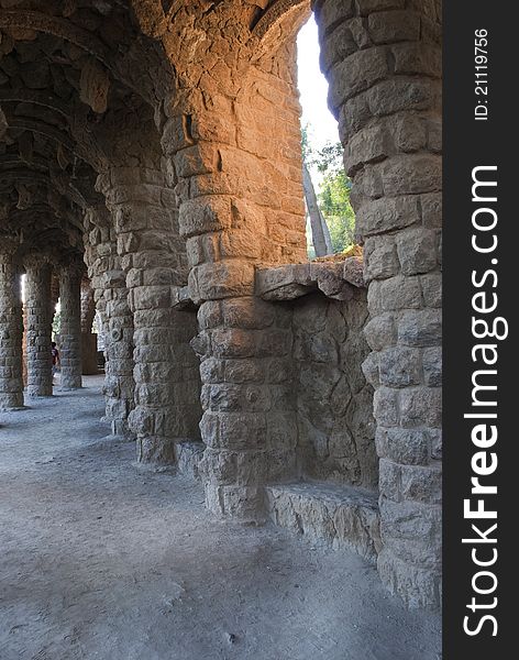 Detail of some old arches made of stones,with the sun rays come into it. Detail of some old arches made of stones,with the sun rays come into it